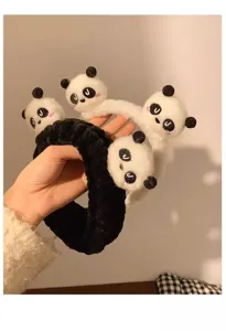 Cute plush panda headband for washing face, soft fuzzy cartoon animal hair band for women.