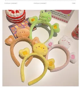 Diadema de felpa con diseño de animales rana oso conejo bonita para niños otoño invierno.