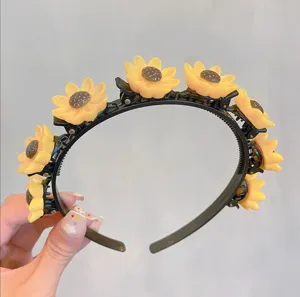 Cute sunflower multi-clip hair hoop for kids sweet black plastic headband hair styling accessory