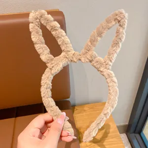 Cute plush rabbit ear headband for kids autumn winter sweet soft hair accessories hoop