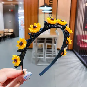 Kids sunflower headband with cute hair clips sweet black hair hoop for daily wear