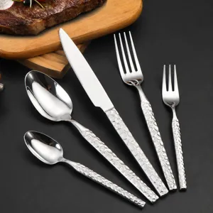 Vajilla Occidental Martillada de Acero Inoxidable Cuchillo Tenedor Cuchara Cocina Cubiertos
