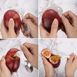 Edelstahl Fruchtteiler Melonenausstecher Löffel Kreativer Maracuja Öffner Küchenwerkzeug Gold Silber