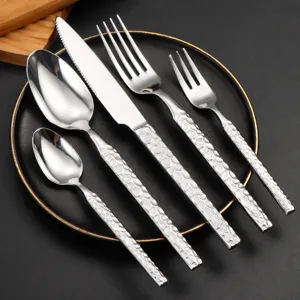 Set de cubiertos de cocina de acero inoxidable martillado 304 cuchillo tenedor cuchara