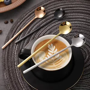 Piccoli cucchiai rotondi in acciaio inox, cucchiaino da caffè dessert, multicolore.