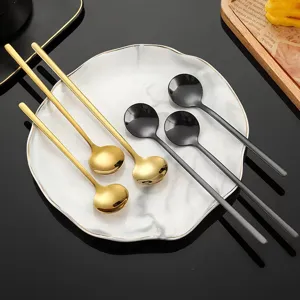 Set di cucchiai rotondi a manico lungo in acciaio inossidabile, caffè e dessert.