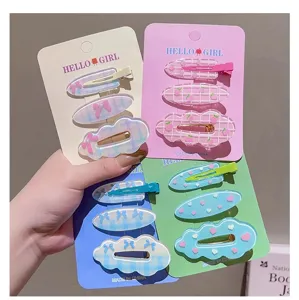 Korean style cute acrylic hair clips set geometric cloud shape sweet hair accessories for daily wear