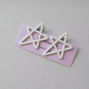 Cute white star hair clips with pink backing card, sweet style hairpin for everyday wear