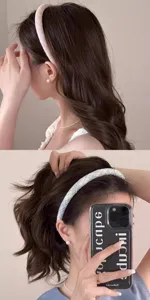 Detailed view of pastoral style fabric headband, glittering hair accessory for women daily wear.