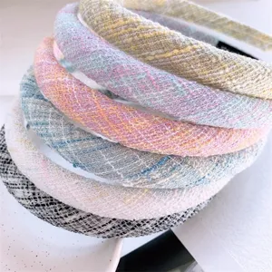 Chic tweed headband set, elegant woven fabric hair hoop for women daily wear and styling detail.