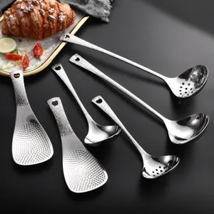 Set de cuillères à soupe martelées en acier inoxydable 304 ustensile de cuisine louche