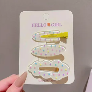 Korean 3-piece clear resin hair clip set geometric cloud colorful dot sweet cute hair accessory
