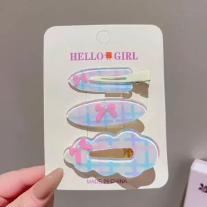 3-piece Korean geometric cloud hair clip set, cute plaid duckbill bangs hairpin for women.