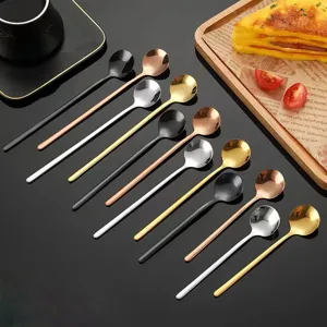 Set di cucchiai rotondi in acciaio inossidabile a manico lungo per caffè, dessert e tè.