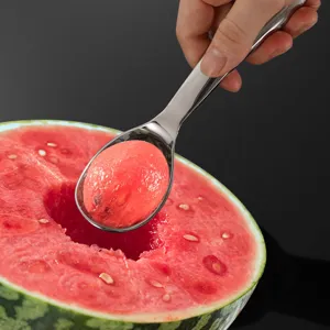 Stainless steel watermelon baller fruit scoop tool for making ice cream balls and melon spheres.