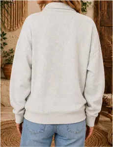 Women's casual half zip long sleeve sweatshirt loose solid color pullover top for daily wear