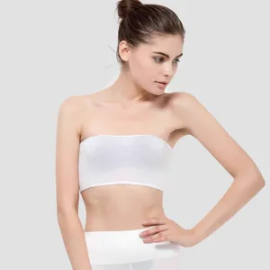 Top de tubo bandeau blanco sin tirantes sujetador sin costuras lenceria basica para mujer