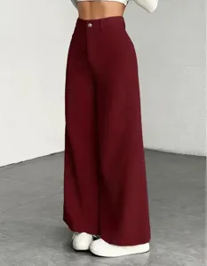 Stijlvolle casual ribfluwelen dames broek high waist losse wijde pijpen detail