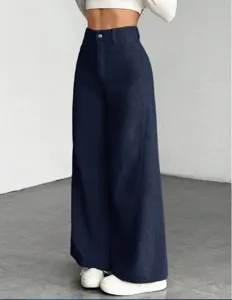 Hoge taille wijde broek van ribfluweel casual effen lange broek voor dames streetwear mode