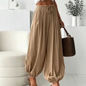 Pantalon Cargo Femme Taille Haute Cordon De Serrage Casual Ample Couleurs Khaki