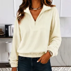 Women's Casual Fleece Quarter Zip Pullover Sweatshirt Long Sleeve Oversized Winter Top