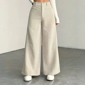 Dames hoge taille ribfluwelen wijde pijpen broek casual losse effen lange broek