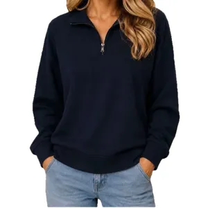 Women's casual long sleeve half zip sweatshirt loose pullover top for daily and sports wear