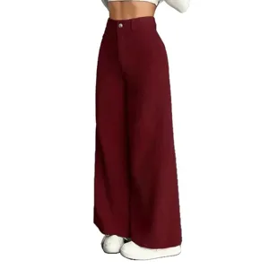 Hoge taille wijde pijpen corduroy broek voor dames casual effen kleur lange broek winter