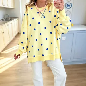 2026 Autumn Women's Loose Casual Polka Dot Long Sleeve Sweatshirt Trendy Fashion Top