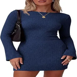 Close-up view of the ribbed knit texture and long sleeve fit showcasing the elegant style.