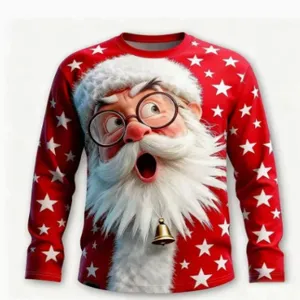 Christmas men funny Santa Claus graphic long sleeve t-shirt 3D print casual shirt top