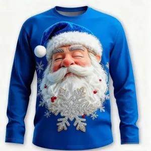Men's Blue Christmas Santa Claus 3D Print Long Sleeve Crew Neck Casual Sweatshirt Top