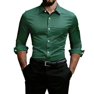 Mens long sleeve dress shirt solid color casual button down shirt with pocket for men