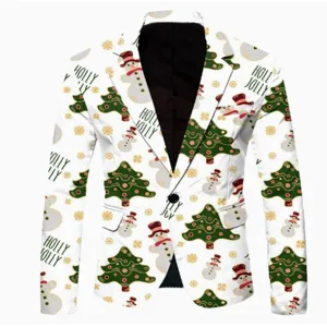 Men's Christmas printed casual suit jacket holiday party novelty slim blazer outerwear