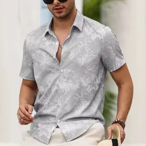 Men's tropical palm leaf print short sleeve button down shirt casual summer beachwear top