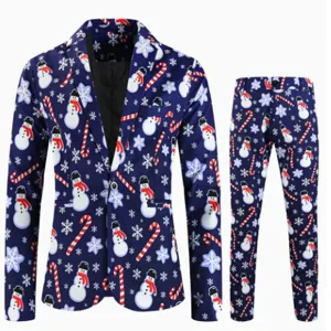 Completo Stampato Natalizio da Uomo Set Due Pezzi Blazer e Pantaloni Dettaglio
