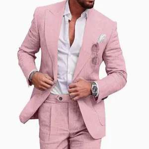 Men Slim Fit Polyester Suit Top And Bottom Casual Linen Look Blazer And Pants For Wedding Business Party Daily Dress Apparel