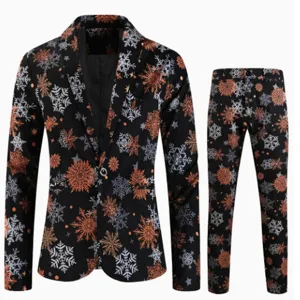Abito uomo due pezzi con stampa fiocchi di neve invernali blazer e pantaloni festivi