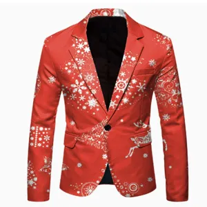 Men's red Christmas print casual blazer slim fit festive holiday suit jacket party wear