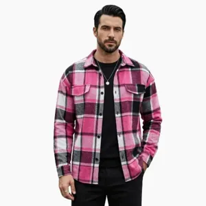 Men's Vintage Plaid Flannel Shirt Casual Long Sleeve Button Down Oversized Jacket Top