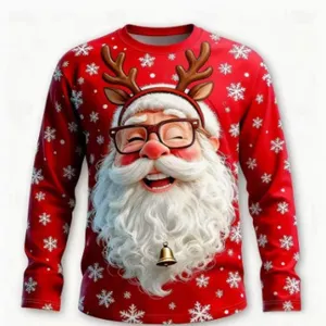 Christmas long sleeve shirt for men funny Santa print festive holiday top casual streetwear.