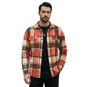 Men's vintage plaid flannel long sleeve shirt casual button down loose overshirt jacket