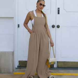 Femme combinaison décontractée unie pantalon large ample mode vêtements streetwear