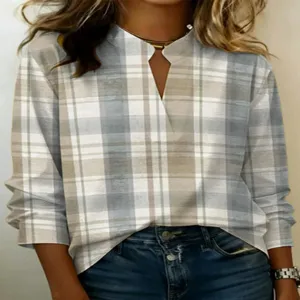 Dames V-hals ruitjes lang mouw blouse casual stijlvolle top voor dagelijks gebruik