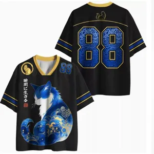 Men's casual breathable 3D digital printed cat wave pattern short sleeve t-shirt detail.