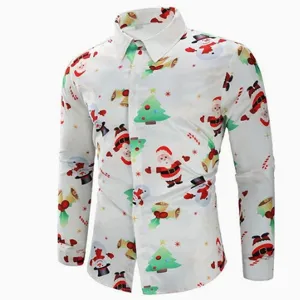 Camisa de Manga Larga de Navidad para Hombre Estampado Festivo Top Blanco Modelo