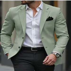 Veste de costume homme casual business, blazer vert sauge pour fete et banquet.