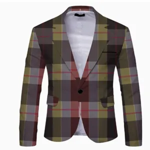 Men's plaid casual suit jacket, single button slim fit blazer, retro style outerwear.
