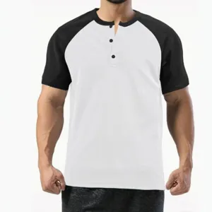 Men Polyester Moisture Wicking Polo Shirt Color Block Henley Neck Short Sleeve Raglan Top Casual Sporty Vacation Shirt For Men