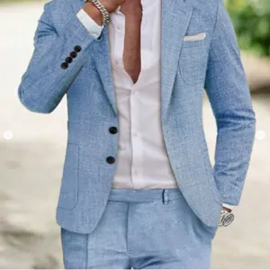Ensemble De Costume Casual Bleu Clair Pour Homme Veste Élégante Et Pantalon Assorti